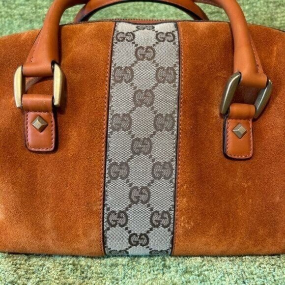Vintage Gucci Boston monogram Orange Suede and Leather & canvas GG Rockstud bag - Picture 2 of 16